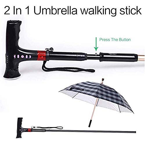 JHDPH3 Bastones con el botón de Alarma de Aluminio llevó la luz Andadores bastón Paraguas Regalo for los Ancianos, 83cm, B Práctica