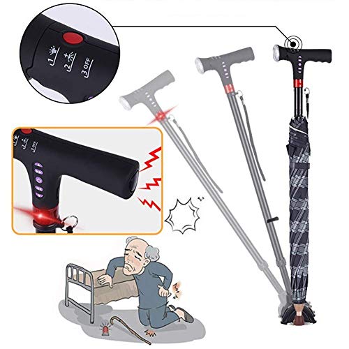 JHDPH3 Bastones con el botón de Alarma de Aluminio llevó la luz Andadores bastón Paraguas Regalo for los Ancianos, 83cm, B Práctica
