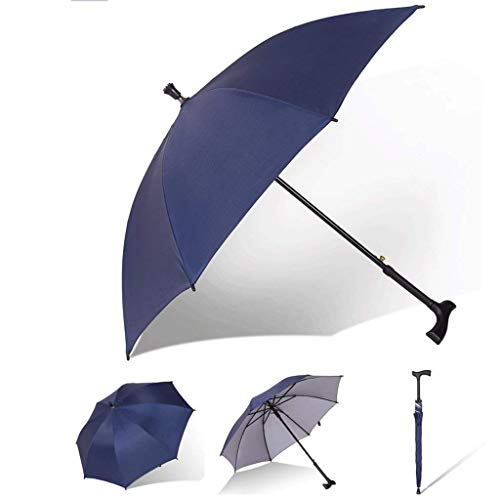 JHDPH3 Muleta de Aluminio Paraguas bastón de Doble Uso Bastón 16 Huesos 23 Pulgadas Protector Solar Viento Y Antideslizante, Cinta Azul de Plata de 86 cm automático Viajes Alpinismo