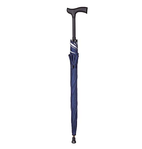 JHDPH3 Muleta de Aluminio Paraguas bastón de Doble Uso Bastón 16 Huesos 23 Pulgadas Protector Solar Viento Y Antideslizante, Cinta Azul de Plata de 86 cm automático Viajes Alpinismo
