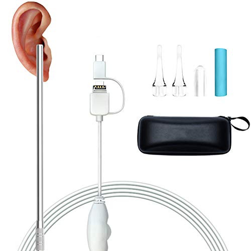 Jiusion Cámara de inspección Digital para otoscopio con 6 Luces LED, 3 en 1, microscopio, endoscopio, depilación, Herramienta para Eliminar Cera de oído para OTG Android Windows Mac Linux
