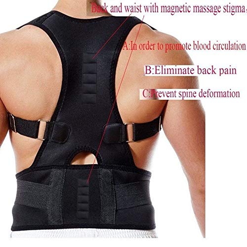 JIUYUE Corset Unisex Ajustable Magnético Hombro Corrector de Postura Dolor de Espalda Cinturón Corsé para La Parte Posterior Trasera Masculina Corrector Humpback (Color : Black, Size : XL)
