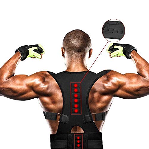 JIUYUE Corset Unisex Ajustable Magnético Hombro Corrector de Postura Dolor de Espalda Cinturón Corsé para La Parte Posterior Trasera Masculina Corrector Humpback (Color : Black, Size : XL)