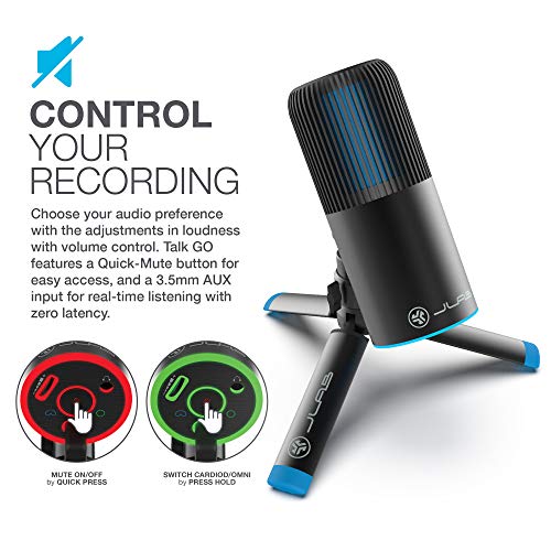 JLab Audio Talk Go Microfono Pc Plug and Play, Microfono USB con Control de Volumen y Silencio Rápido - Microfono Condensador, para Skype, Youtuber, Pc Gaming y Grabación (Talk Go)