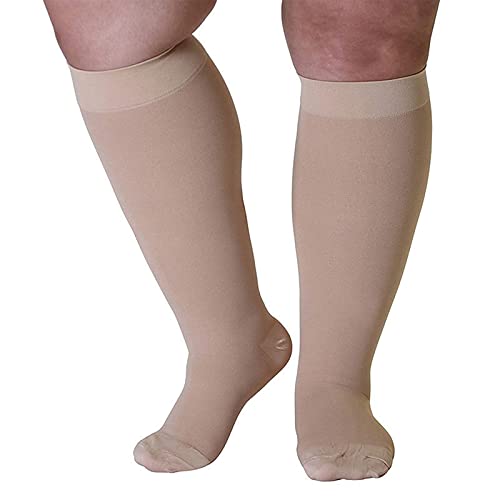 JMung Medias de Compresión Mujer Verano Talla Extra Calcetines de Compresión para Pantorrillas, Colección de Medias hasta la Rodilla para Enfermeras, Personas Mayores, Vuelos,Flesh,3XL