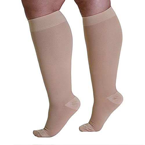 JMung Medias de Compresión Mujer Verano Talla Extra Calcetines de Compresión para Pantorrillas, Colección de Medias hasta la Rodilla para Enfermeras, Personas Mayores, Vuelos,Flesh,3XL