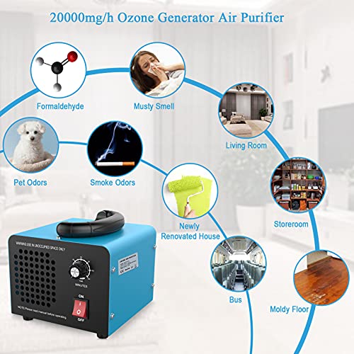 JOBYNA Generador de Ozono 20,000mg/h, Industrial Purificador Ozono de Aire con Temporizador Ozonizador Elimina Olores para Oficina, Garaje, Automóviles, Habitación, Humo y Mascotas