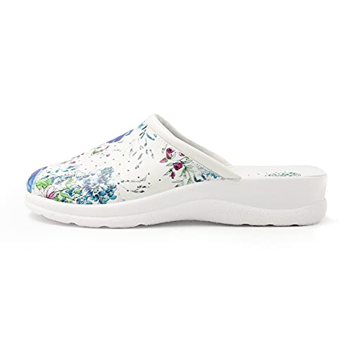 JOMIX Sandalias de mujer anatómicas, cómodas, ortopédicas, para hospitales, trabajo, casa, cocina, médicos, enfermeras, ancianos, 07 flores azules, 35 EU