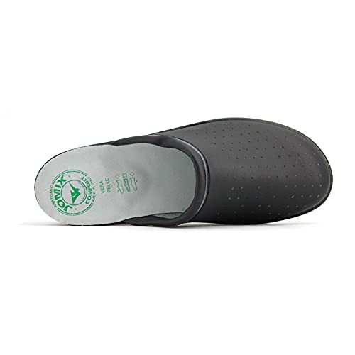 JOMIX Zuecos sanitarios para mujer de piel auténtica para hombre, anatómicas, Zuecos sanitarios, fabricados en Italia, Negro para mujer., 38 EU