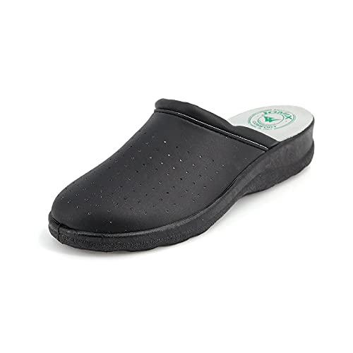 JOMIX Zuecos sanitarios para mujer de piel auténtica para hombre, anatómicas, Zuecos sanitarios, fabricados en Italia, Negro para mujer., 38 EU