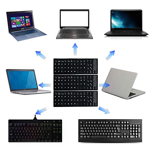 Jorzer Teclado del Ordenador Portátil Pegatinas Reemplazo del Teclado Español No Transparente con Fondo Negro En Letras Blancas para Los Ordenadores Portátiles De Sobremesa 3pcs