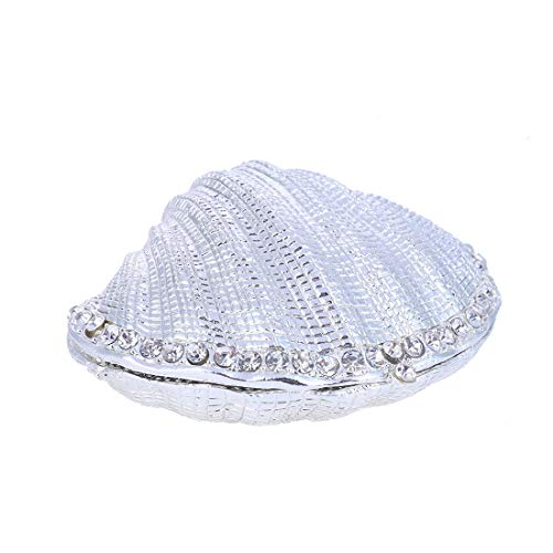 Joyero de plata con bisagras para anillo de boda, diseño de concha de mar de metal