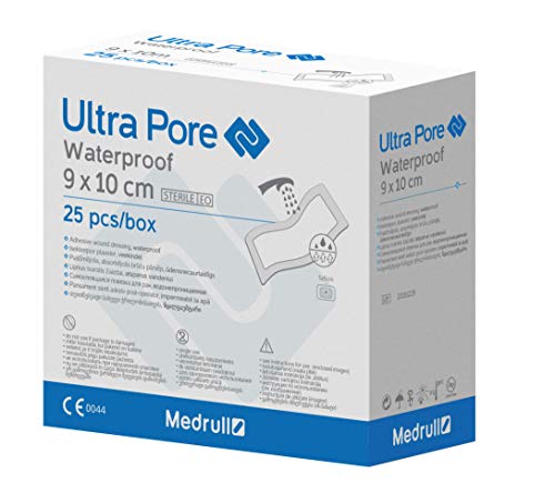Juego de 25 Tiritas Impermeables Medrull - Tiritas Autoadhesivas para heridas - Diseño Transparente e Impermeable – Parches para Heridas Estériles 9 x 10 cm - Curación Suave y Efectiva