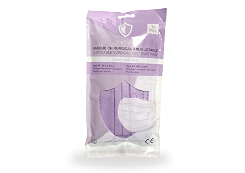 Juego de 5x 10 Mascarilla quirúrgicas colores desechables OneProtek - Lila Tipo 2R IIR - Homologadas EN 14683 BFE ≥ 98% - Cómodas, transpirables y elásticas resistentes