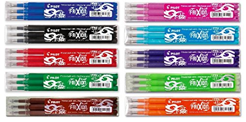 Juego de cables de repuesto Pilot Frixion BL-FR7, borrable, punta de 0,7 mm, 10 colores diferentes, 30 cables de repuesto