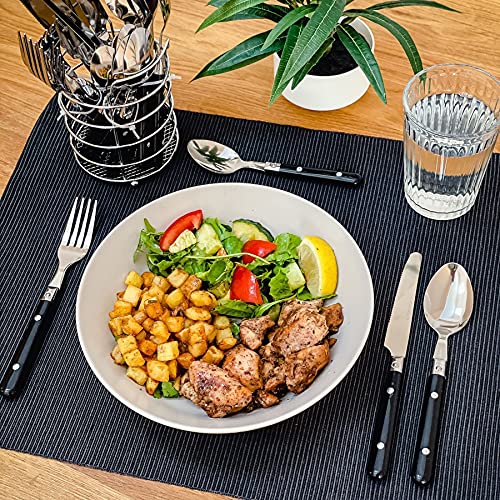 Juego de Cubiertos con Cesta de Metal - Para 6 Personas - Acero Inoxidable - Apto para Lavavajillas - Negro