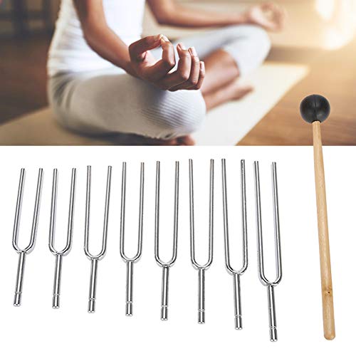 Juego de diapasones, 8 diapasones de acero United Scientific de octava con mazo de caja de madera, diapasones de física antiherrumbre, afinación de instrumentos para clases de física, sala de música