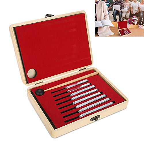 Juego de diapasones, 8 diapasones de acero United Scientific de octava con mazo de caja de madera, diapasones de física antiherrumbre, afinación de instrumentos para clases de física, sala de música