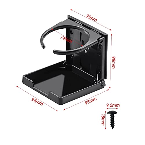 Julyee 2 Piezas Posavasos Coche, Soporte de Bebida Plegable con Tornillos para Automóvil Truck Boat Van - 98 mm, Negro