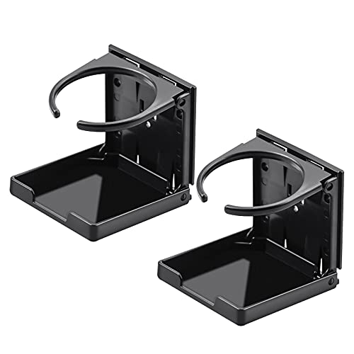 Julyee 2 Piezas Posavasos Coche, Soporte de Bebida Plegable con Tornillos para Automóvil Truck Boat Van - 98 mm, Negro