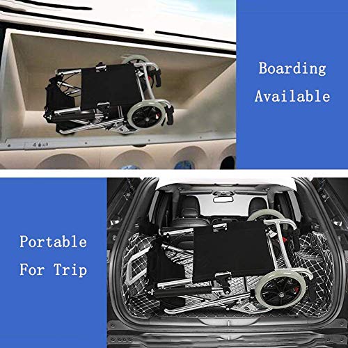 JY Silla de Ruedas Plegable de Embarque Ligera Disponible Aleación de Aluminio Apoyabrazos Respaldo Doble Freno Neumático Sólido Portátil Transporte adulto/Negro