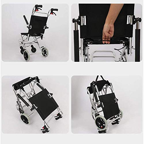 JY Silla de Ruedas Plegable de Embarque Ligera Disponible Aleación de Aluminio Apoyabrazos Respaldo Doble Freno Neumático Sólido Portátil Transporte adulto/Negro