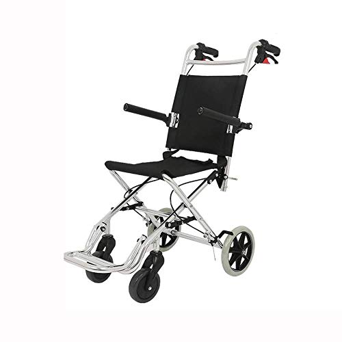 JY Silla de Ruedas Plegable de Embarque Ligera Disponible Aleación de Aluminio Apoyabrazos Respaldo Doble Freno Neumático Sólido Portátil Transporte adulto/Negro