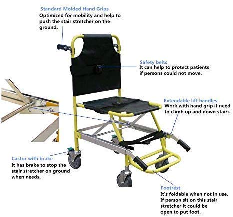 JYLT EMS Stair Chair -  Ambulance Firefighter Evacuation Medical Lift Stair Chair with Quick Release Buckles and 4 Wheels