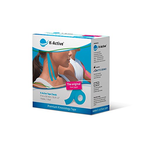 K-Active Kinesiologie Tape Classic AZUL, hidrorrepelente e hipoalergénico, 50mm x 17 m, caja de 1 unidad