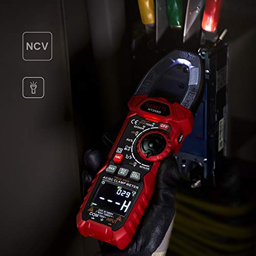 KAIWEETS 208D Digital Pinza Amperimétrica Profesional para medir 1000A CA/CC Corriente y Tensión, T-RMS, InRush, VFD, Autorango, NCV, Amperímetro de Capacitancia, Resistencia, Bateria