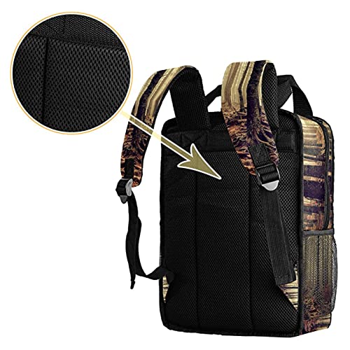 KAMEARI Mochila de la universidad de los libros de la bolsa de hombro de los libros con niebla escalera aventura vegetación líder