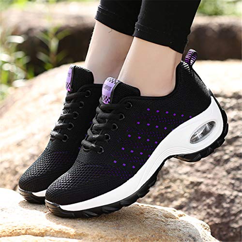 Kauson Nuevo S zapatos corrientes de aire Deportes de absorción de impactos zapatillas de deporte a pie de malla transpirable ligero gimnasia 5 Reino Unido Negro