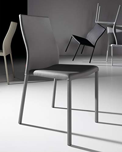 Kave Home - Silla de Comedor Abelle de Piel sintética con Asiento Acolchado en Beige y Patas de Acero revestidas