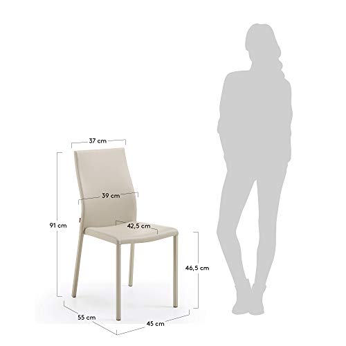 Kave Home - Silla de Comedor Abelle de Piel sintética con Asiento Acolchado en Beige y Patas de Acero revestidas