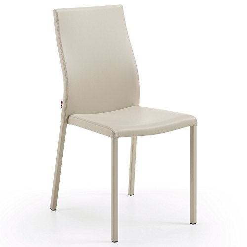 Kave Home - Silla de Comedor Abelle de Piel sintética con Asiento Acolchado en Beige y Patas de Acero revestidas
