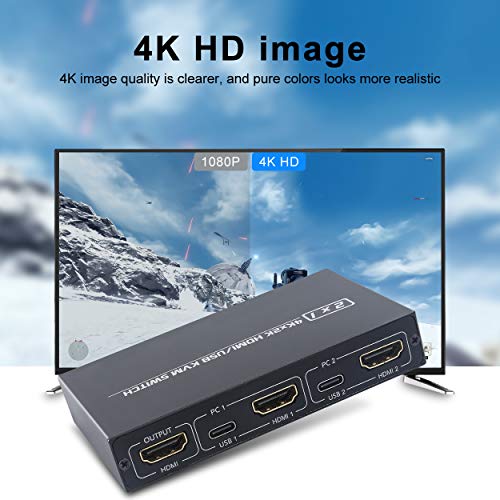 KCEVE Conmutador KVM HDMI, selector de interruptor USB con UHD 4K a 30Hz, 2 computadoras comparten 4 dispositivos USB 2.0 y un monitor HD, compatible con teclado inalámbrico y ratón