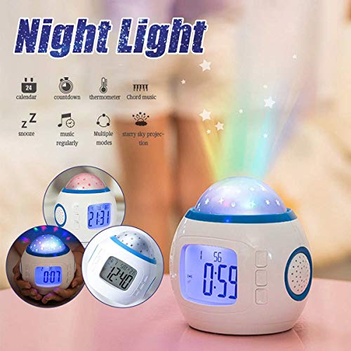 Keetech Despertador Infantil,Pantalla LED Digital Música Proyección para Niños con Calendario Termómetro Posponer Alarma