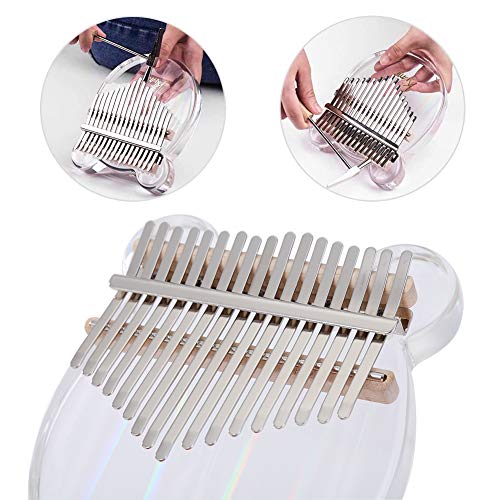 Kimi Kalimba Piano de Pulgar, Piano de Dedo Claro de Color Transparente, Tipo Oso Kalimba de 17 Tonos, con Martillo, Bolsa de Piano, Regalo de cumpleaños, Tipo de luz de Reflejo de Color