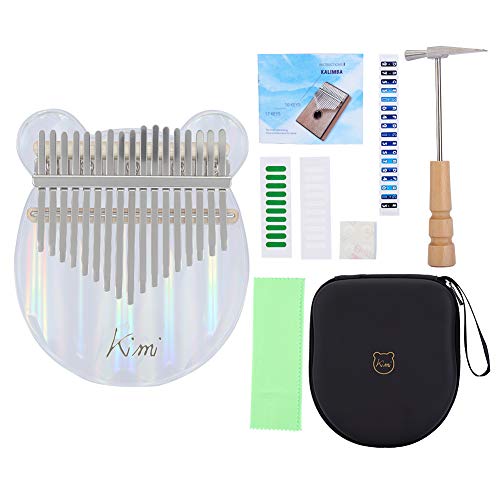 Kimi Kalimba Piano de Pulgar, Piano de Dedo Claro de Color Transparente, Tipo Oso Kalimba de 17 Tonos, con Martillo, Bolsa de Piano, Regalo de cumpleaños, Tipo de luz de Reflejo de Color