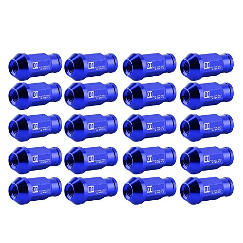 KIMISS Tornillo de aluminio para llantas de automóvil, 20 piezas Tuercas de rueda Tuercas de rueda de carreras seguras M12X1.5(Azul)