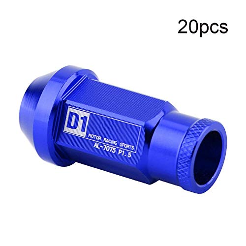 KIMISS Tornillo de aluminio para llantas de automóvil, 20 piezas Tuercas de rueda Tuercas de rueda de carreras seguras M12X1.5(Azul)