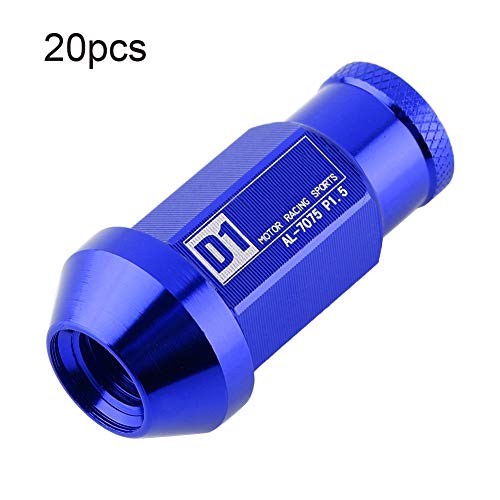 KIMISS Tornillo de aluminio para llantas de automóvil, 20 piezas Tuercas de rueda Tuercas de rueda de carreras seguras M12X1.5(Azul)