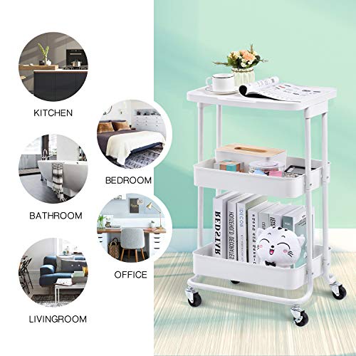 KINGRACK Carro de Servicio 3 Niveles,Almacenamiento de Carro rodante de Metal Organizador con Tablero de Mesa,Escritorio portátil de Estante de la Utilidad para la Cocina el hogar la Oficina