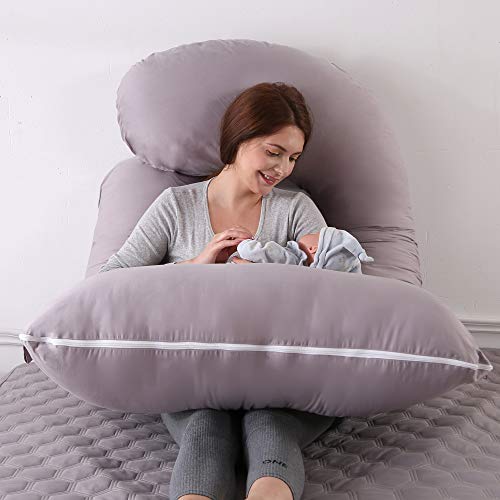 KINRU Almohada de Maternidad , Almohada de Embarazada Grande Multifuncional de Cuerpo Completo en Forma de J, Adecuada para Cuello, Espalda, Piernas de Las Mujeres Embarazadas