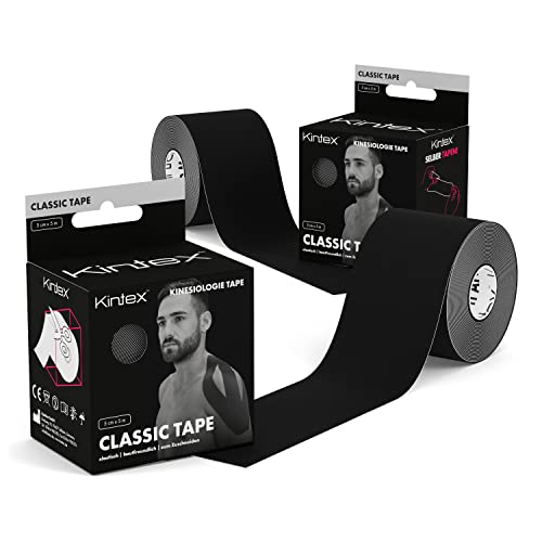 Kintex Tape Cinta de kinesiología (2 Rollos, 5 cm x 5 m), Negro, 5m x 5cm