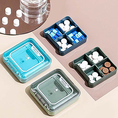 kiptyg Dispensador de pastillas, Mini pastillero, Pastillero Pequeño, Portátil y ligero, con cuatro compartimentos, apto para el trabajo, la escuela, viajes (plástico, verde y azul, 2 piezas)