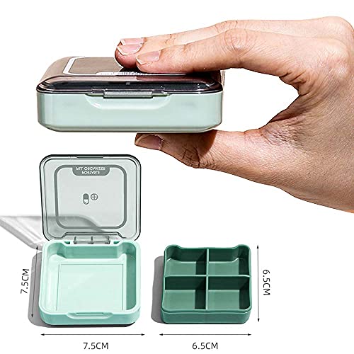 kiptyg Dispensador de pastillas, Mini pastillero, Pastillero Pequeño, Portátil y ligero, con cuatro compartimentos, apto para el trabajo, la escuela, viajes (plástico, verde y azul, 2 piezas)