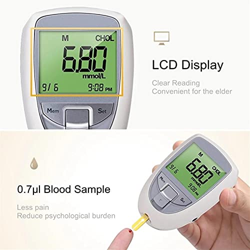 Kit de Análisis de Sangre Casero Fácil de Operar, 3 En 1 Glucosa En La Sangre, Ácido Úrico Y Medidor De Colesterol Medidor De Glucosa En Sangre Kit De Gota Diabética Probador con Tira De Prueba,No es