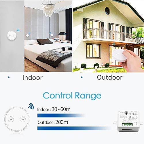Kit de Interruptor de Luces Inalámbricas, LoraTap 2 Piezas Interruptor Inalámbrico + Receptor de Relevo 2500W Control Remoto de Radio 200m Mando a Distancia para Casa Iluminación y Electrodomésticos