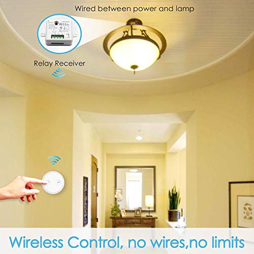 Kit de Interruptor de Luces Inalámbricas, LoraTap 2 Piezas Interruptor Inalámbrico + Receptor de Relevo 2500W Control Remoto de Radio 200m Mando a Distancia para Casa Iluminación y Electrodomésticos